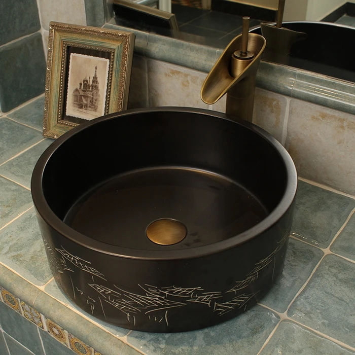 Antique retro style hand engraving basin wash basin counter basinin