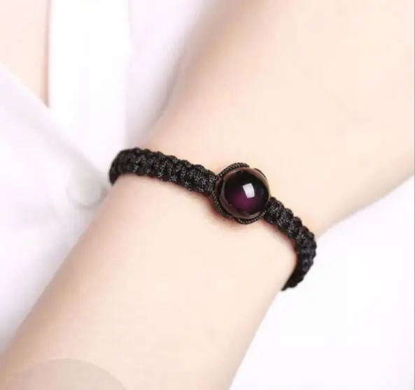 

Hot handmade simple style black red rope chain obsidian bracelet & bangles for men unisex punk stone obsidian beads bracelet