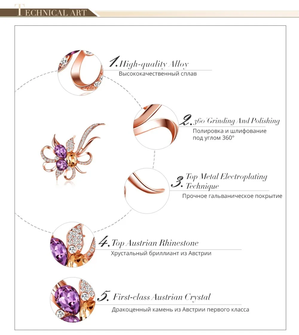 Viennois, Модные женские ювелирные изделия, розовое золото, цветок, стразы, циркон, булавки-брошки с кристаллами для женщин