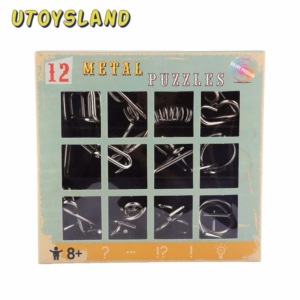 

UTOYSLAND 12pcs/set Materials Metal Montessori Puzzle Wire IQ Mind Brain Puzzles for Children Adults Anti-Stress Reliever Toys