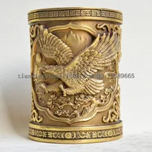 Традиционный китайский Латунь Статуя карандаш ваза Домашний Декор Ручка Держатель Большой Ястреб расправляет крылья
