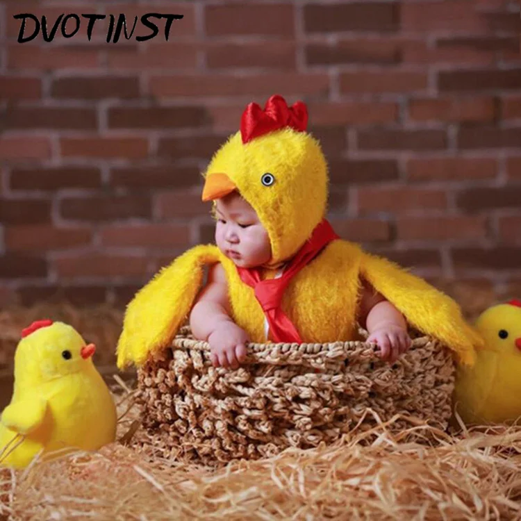 Newborn Baby Photography Props Unisex Fotografia Animals Chicken Bodysuit+Hat Plush Costume Outfit Studio Shoot Photo Playsuit | Детская