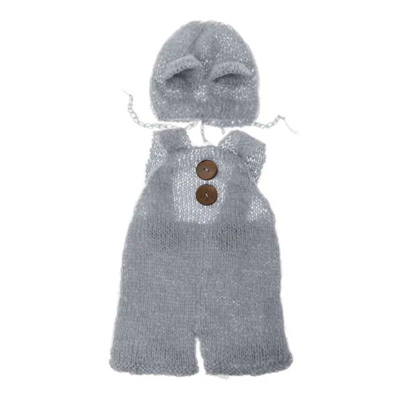 Реквизит для фотосессии для новорожденных мальчиков и девочек, комплекты одежды с милым медведем, шапка и комбинезон, комплект из мягкого мохера Bebe, одежда для фотосессии Jumsui - Цвет: Light Gray