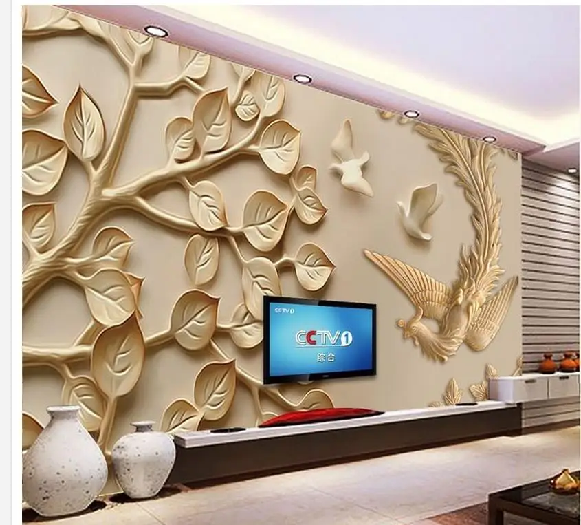 customized wallpaper for walls Leaf Phoenix Peony Wood ...