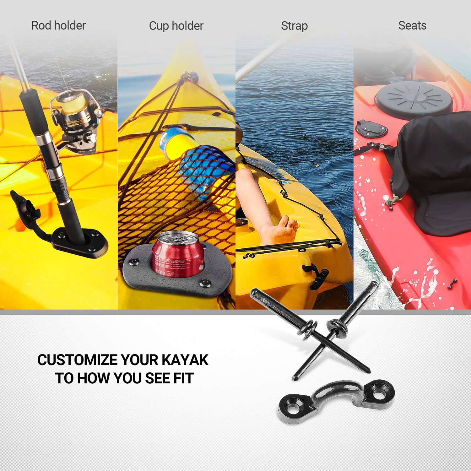 Booms Fishing MA1 12PCS Kayak Pad Eye Rivet Kit Attachment Points on Kayak, Caone, Boat Booms Fishing MA1 12PCS Kayak Pad Eye Rivet Kit Attachment Points on Kayak, Caone, Boat