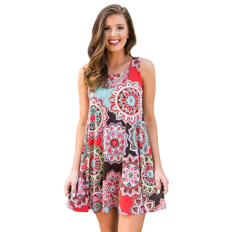 women dress summer 2018 of sleeveless and mini beach dress famele flower print fashion daily casual dropshipping 40AT207