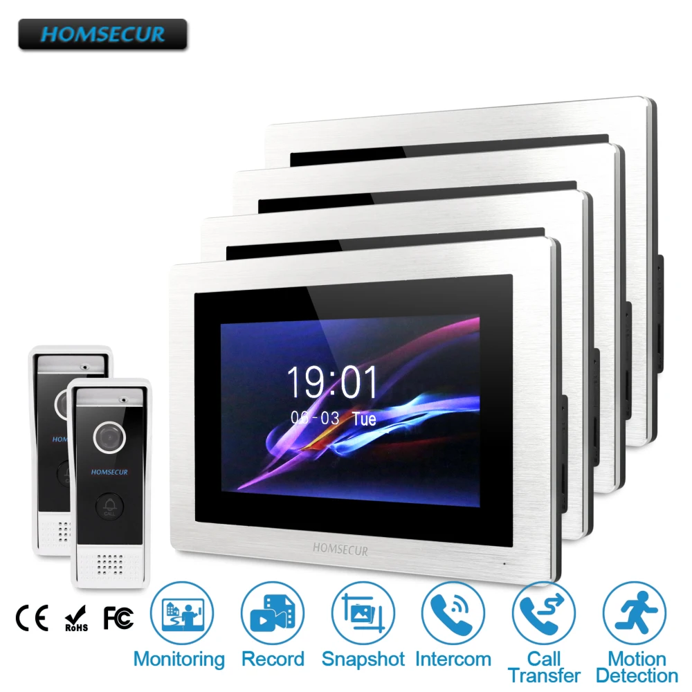 HOMSECUR 7" Wired Video&Audio Home Intercom with Touch Screen Monitor for Home Security BC031-B + BM714-S