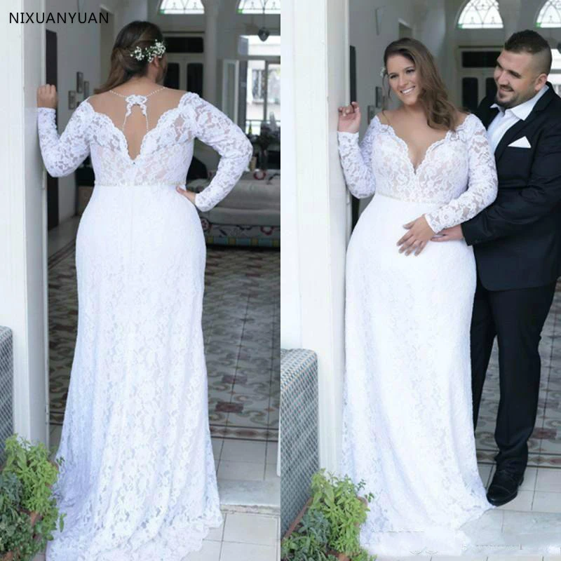 de novia de talla grande, vestidos de novia formales con de pico profundo, mangas largas Vintage, tren de baratos, 2022|Vestidos de novia| - AliExpress