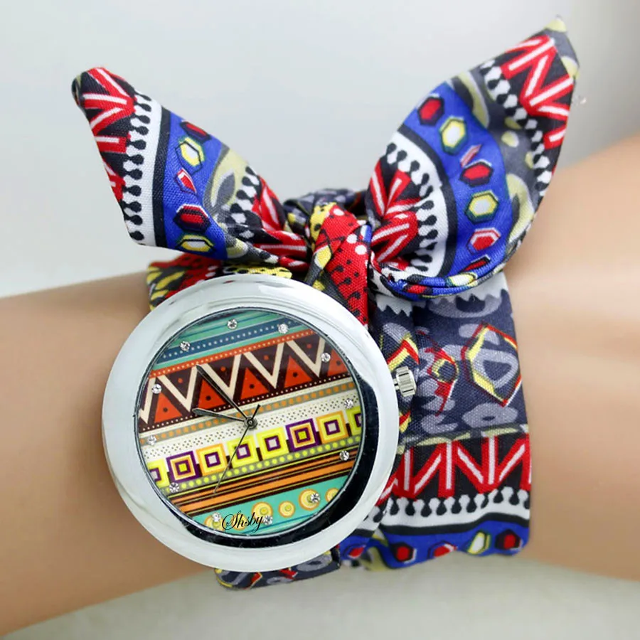 Shsby новые этнические цветочные шифон Сладкие девушки часы цветок ткань часы Женское платье часы модные кварцевые женские подарок
