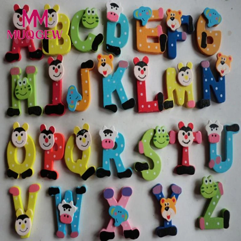 26 Buchstaben Holz Cartoon Kühlschrankmagnet Kind Baby pädagogisches Spielzeug 