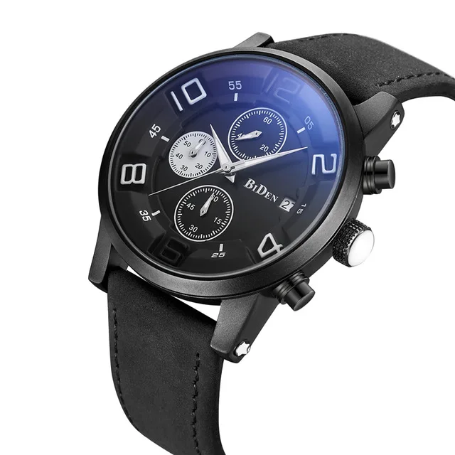 

BIDEN Simple Style Casual Quartz Men Watch 6 Needle Genuine Leather Brand Waterproof Hodinky Male Wristwatch Reloj Hombre 2019