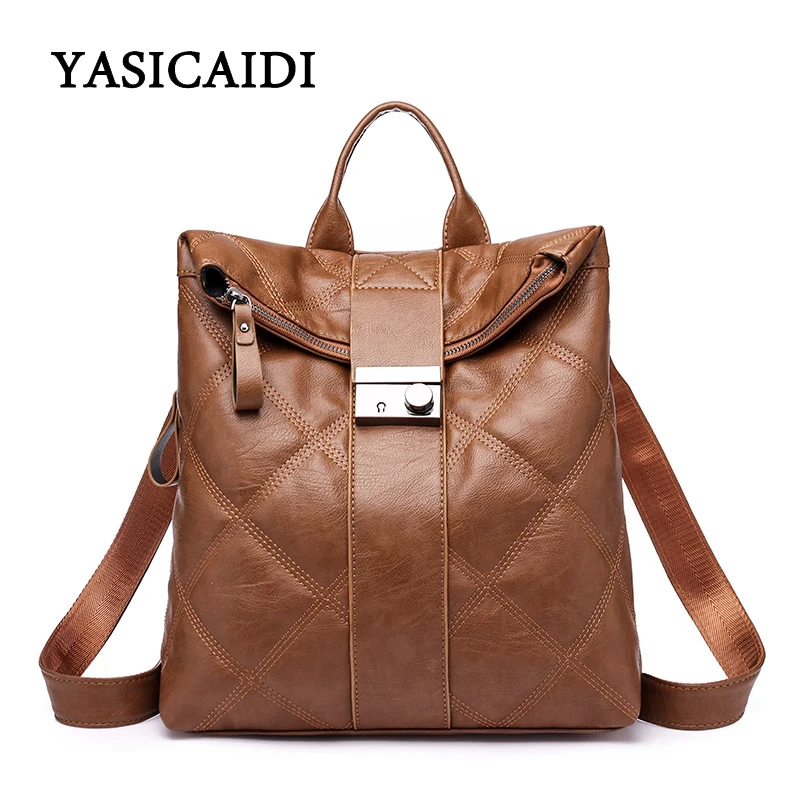 

Women Backpack Diamond Lattice PU Leather Backpack for Teenager Girls Female School Shoulder Bag Famous Brand Soft Backpack