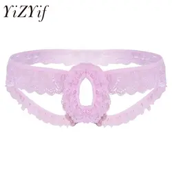 YiZYiF2018 розовый для мужчин s сексуальное кружево Crotchless стринги бандаж белье T-Back для мужчин's мужские трусики нижнее белье трусы