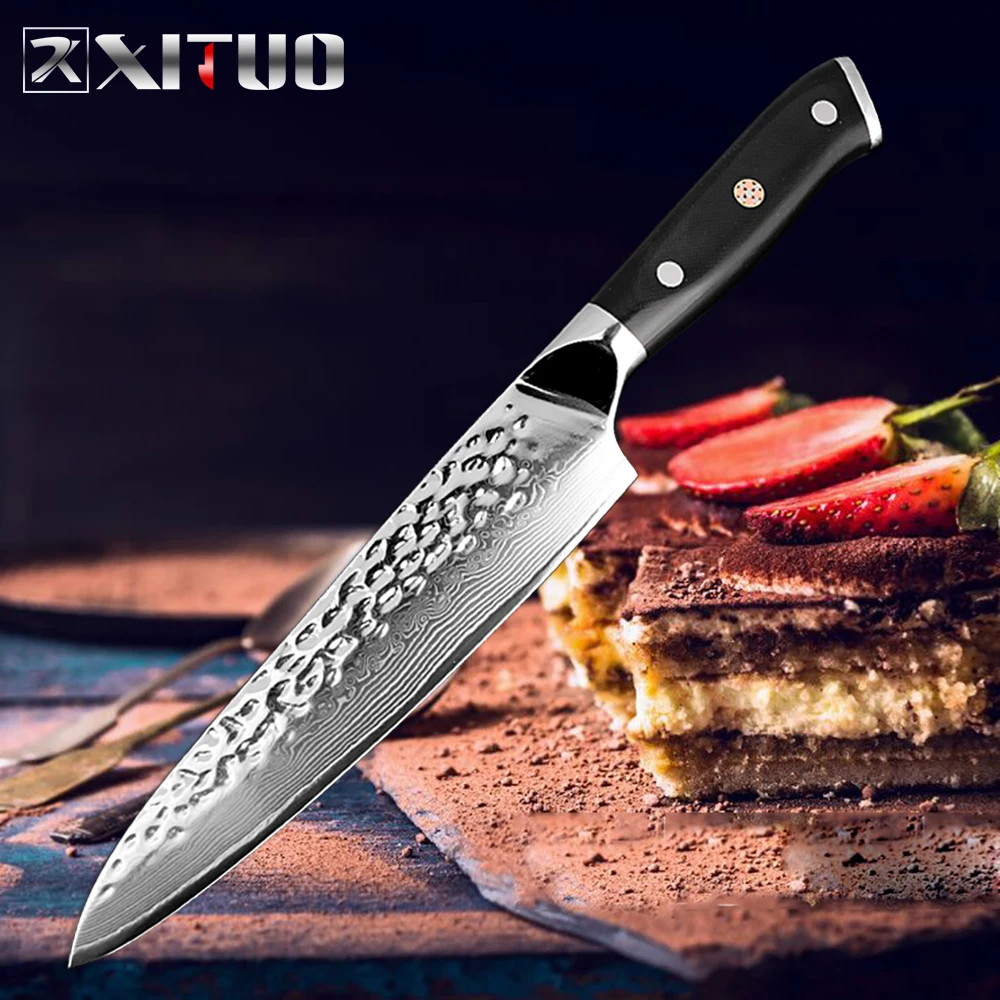 XITUO шеф-повара Ножи Дамаск 67-слой Сталь Santoku Sharp возможностями антипригара мяса, рыбы овощи фрукты Пособия по кулинарии Кухня ножи - Цвет: 8inch chef knife