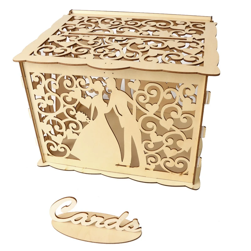 

Wooden Wedding Supplies Card Case Yellow Wooden Gift Boxes Wedding Card Box With Lock DIY Money For Birthday Party Decor May23