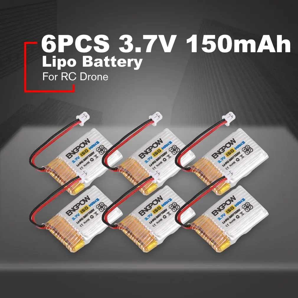 

6PCS Engpow 3.7V 150mAh 1S Rechargeable Lipo Battery Mini PH2.0 Plug Connector For JJRC H36 RC Drone Quadcopter Helicopter Parts
