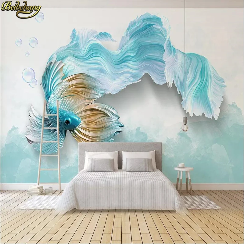 beibehang Custom Guppy Wallpaper Murals Modern 3D Living Room Backdrop Home Wall Mural Wallpaper decoration home wall paper ohaneonk custom name logo 12v led neon signs light of better together for home room wall backdrop decoration party wedding signs