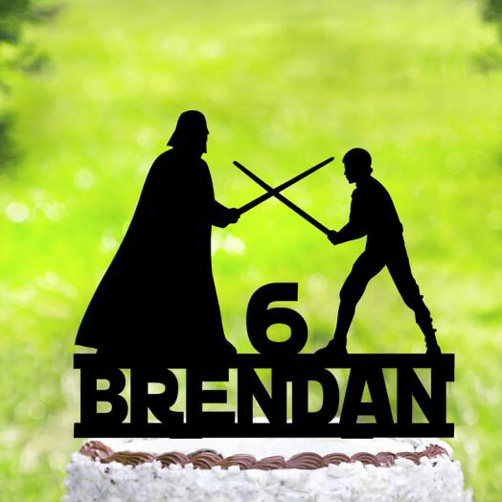 

Custom Unique Happy Birthday Cake Topper,Darth Vader and Luke Skywalker fighting Silhouette cake topper,Star Wars cake topper