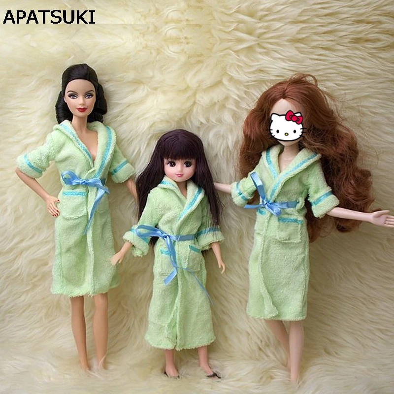 Doll Accessories Green Bathrobe For Barbie Bathroom Winter Pajama