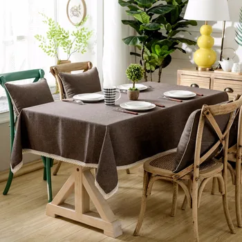 

Simple Dandelion Linen Table Cloth Country Style coffee Solid Multifunctional Rectangle Table Cover Tablecloth with Lace Edge