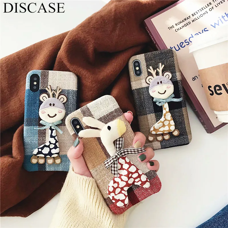 DISCASE Fashion Cloth Velvet Phone Case For iphone XS XR Max X 8 7 6 6s plus 3D Stereo Cute Cartoon Animal Bow Half Pack Capa | Мобильные
