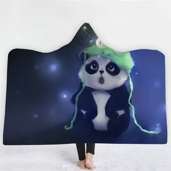 

Panda Cat Hooded Blanket Animals Print Thick Warm Wearable Blanket Winter Sofa Bed Throw for Adults Kids Cobija Cobertor