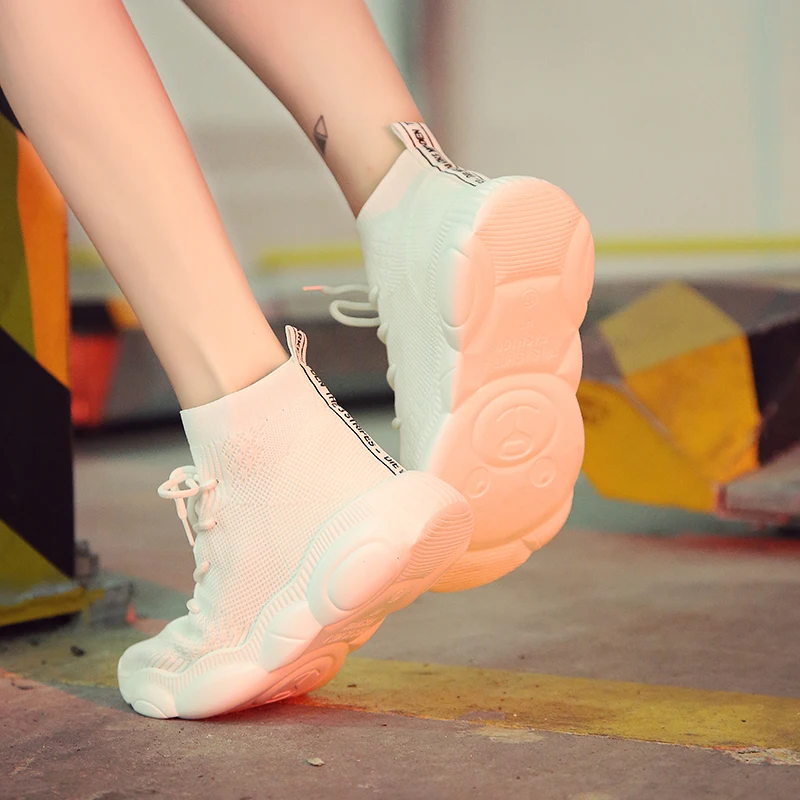 Новые Дамские весенние туфли Повседневное вязаные носки кроссовки на платформе модная дамская обувь без шнуровки женская обувь zapatillas mujer W04