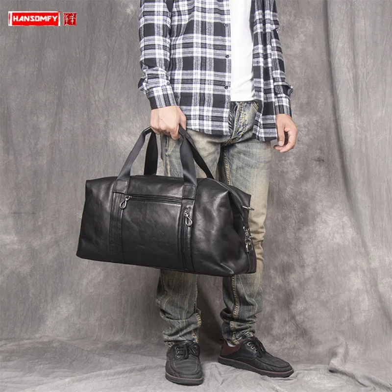 

New Genuine Leather Men handbag large-capacity crossbody bag black leather cowhide male shoulder diagonal bag light travel bags