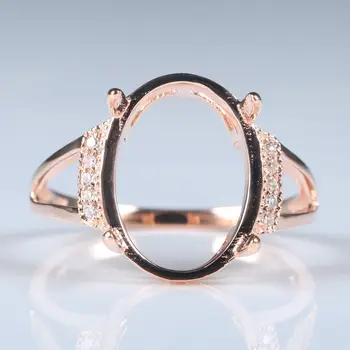 

BAIHE Solid 14k Rose Gold Natural Diamonds Engagement Ring 14x10.5mm Cabochon Wedding Fine Jewelry Elliptical empty tray Ring
