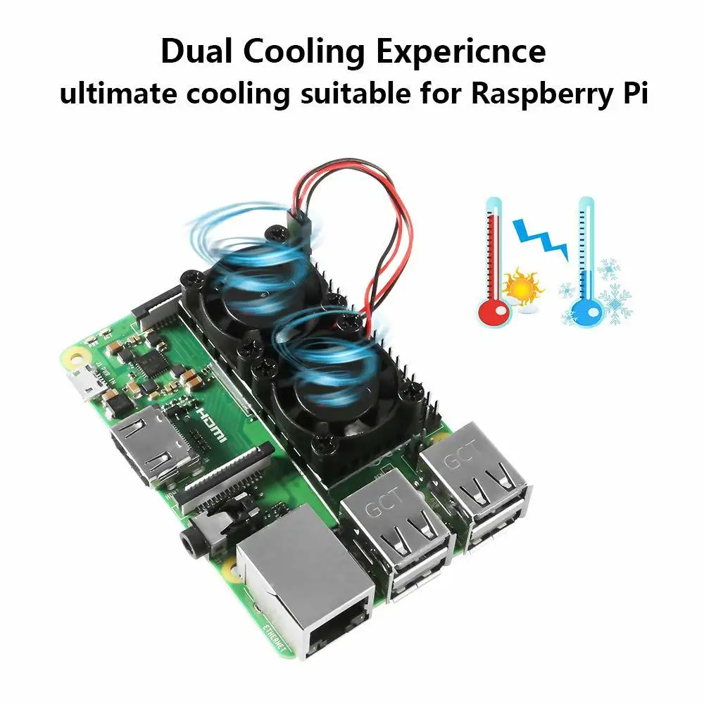 Raspberry Pi Вентилятор охлаждения с двумя вентиляторами + радиаторы теплопроводящей