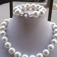 14 мм белый акая Южно-морской Жемчужное ожерелье браслет Ювелирные наборы белого и серебристого цвета с украшением в виде кристаллов Для женщин