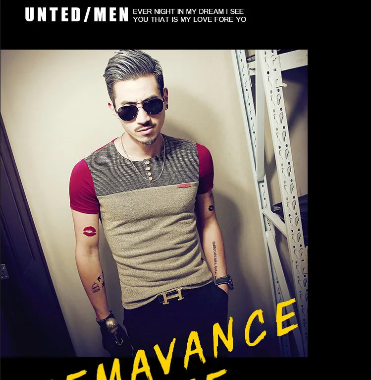 2019 Summer Fashion Mens T Shirt Casual Patchwork Short Sleeve Men T-Shirt Mens Clothing Casual Slim Fit Hip-Hop Top Tees 5XL -