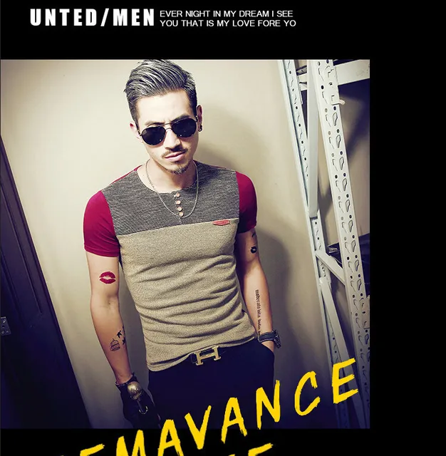2019 Summer Fashion Mens T Shirt Casual Patchwork Short Sleeve Men T-Shirt Mens Clothing Casual Slim Fit Hip-Hop Top Tees 5XL -