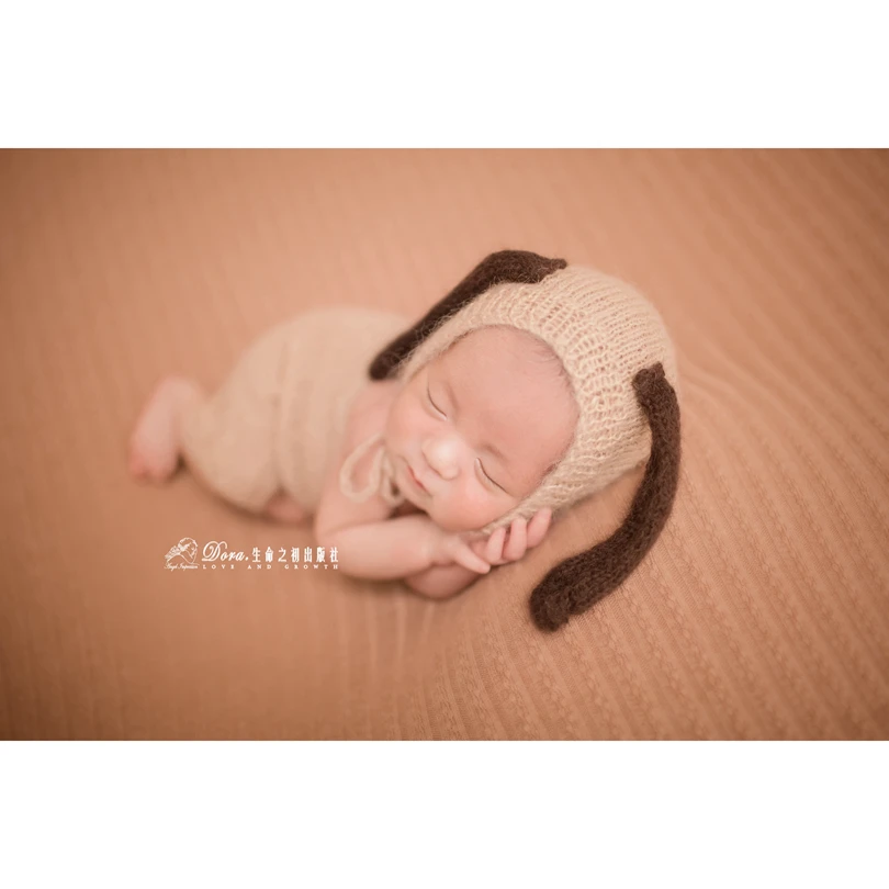 

Newborn knit mohair bonnet and romper full set crochet baby soft hat Baby overall onesie Newborn photography props