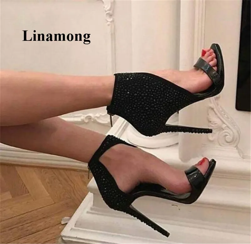 Summer Fashion Black Thin High Heel Women Sandals Black Crytal Cover Heel Rear Zipper Leisure Sandals High Heel Fashion Sandals Summer Fashion Black Thin High Heel Women Sandals Black Crytal Cover Heel Rear Zipper Leisure Sandals High Heel Fashion Sandals