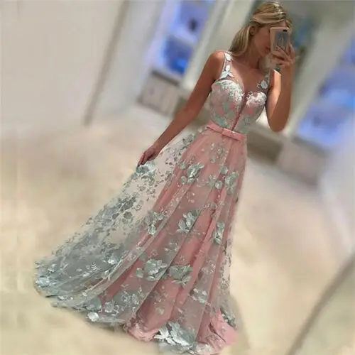 

Women Summer Lace Patchwork Formal Dresses 2019 New Women Summer Sleeveless V-Neck High Waist Long Formal Dress