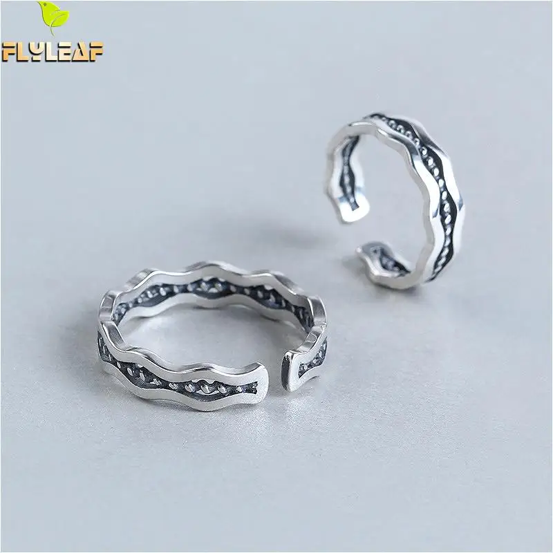 

Flyleaf 925 Sterling Silver Rings For Women Punk Chain Wavy Line Fashion Fine Jewelry Simple Open Ring Vintage High Quality