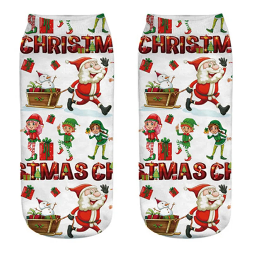 Удобные рождественские хлопчатобумажные носки с милым принтом; короткие Дышащие носки с принтом;#0914 A1