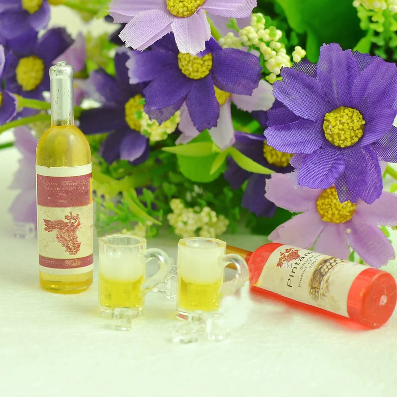 Rement G08-X039 الأطفال هدية لعبة 1:12 دمية مصغرة الأثاث مصغرة البيرة القدح 4 قطعة/المجموعة