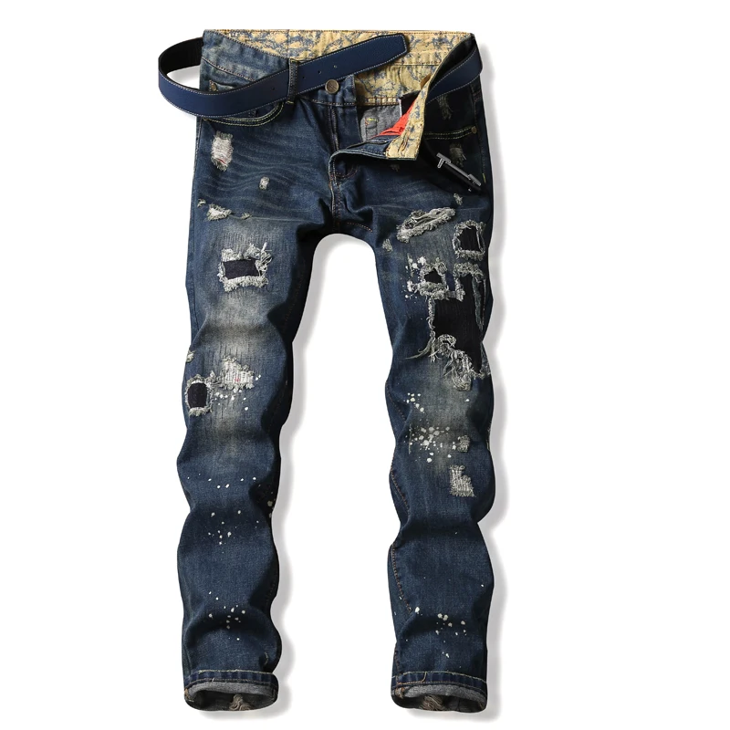 Patch Jeans Men Slim Skinny Denim Blue Jeans Ripped Trousers Famous Brand Dsel Jeans Elastic