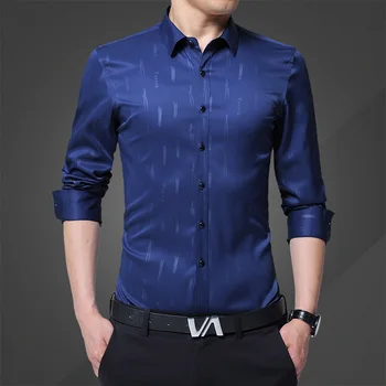 

Business Dress Shirt Slim Fit Printing Men Shirt Long Sleeve Breathable Blue Comfortable Formal Shirts For Men