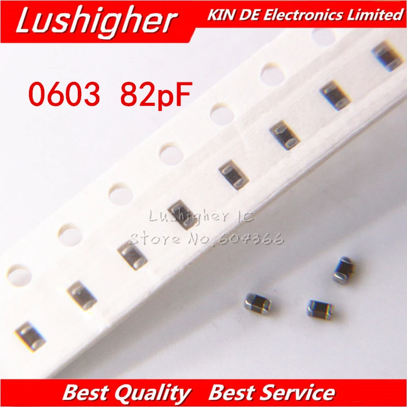 

100pcs 0603 82pf 50V X7R 10% SMD Thick Film Chip Multilayer Ceramic Capacitor