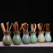 Китайские классические чайные аксессуары, чайная ложка из Celadon, игольчатый экскаватор, кунг-фу, чайный горшок, шесть джентльменов, ручной работы, натуральный бамбук