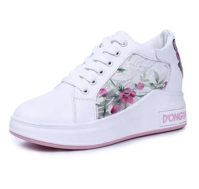 COVOYYAR/; дышащие сетчатые кроссовки с цветами; женская летняя повседневная обувь на скрытой танкетке с высоким берцем; белые туфли на платформе; WSN637