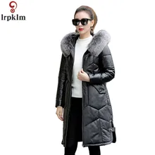 Женское зимнее пуховое пальто из натуральной кожи, новинка, Модная приталенная зимняя куртка, женские пуховики с меховым воротником лисы, Длинная Верхняя одежда CH679