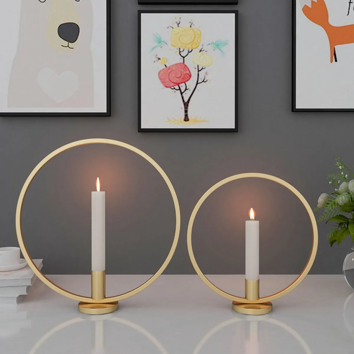 

Nordic Style Geometric Candlestick Metal Wall Candle Holders for Home Decor Wedding Christmas Ornaments Candlestick Round Base