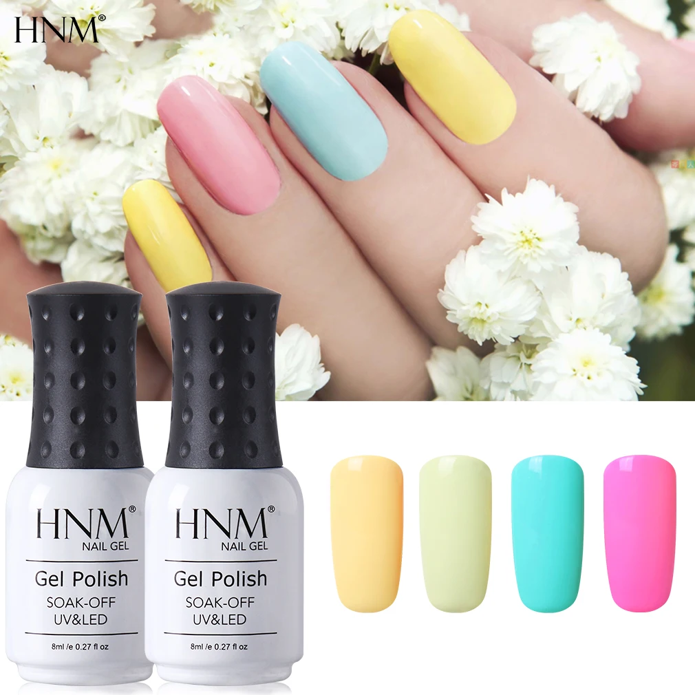 

HNM 8ML Macaron Pure Color Nail Gel Polish Lucky Varnish Long-lasting Soak Off UV LED Gel Manicure Art Base Top Lacquer Summer