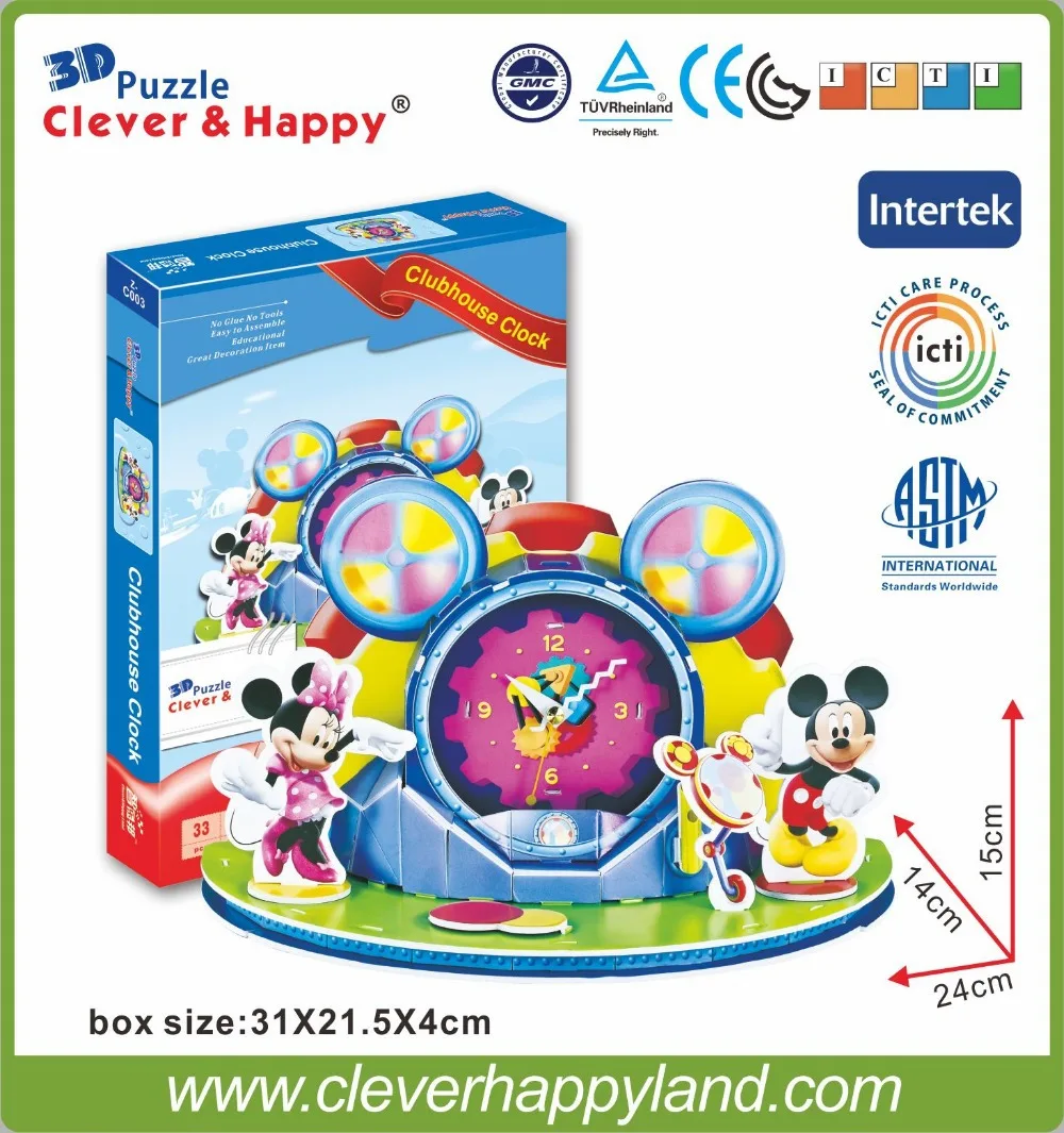 

new clever&happy 3d puzzle model Clubhouse Clock adult puzzle diy paper warsaws model games for children paper