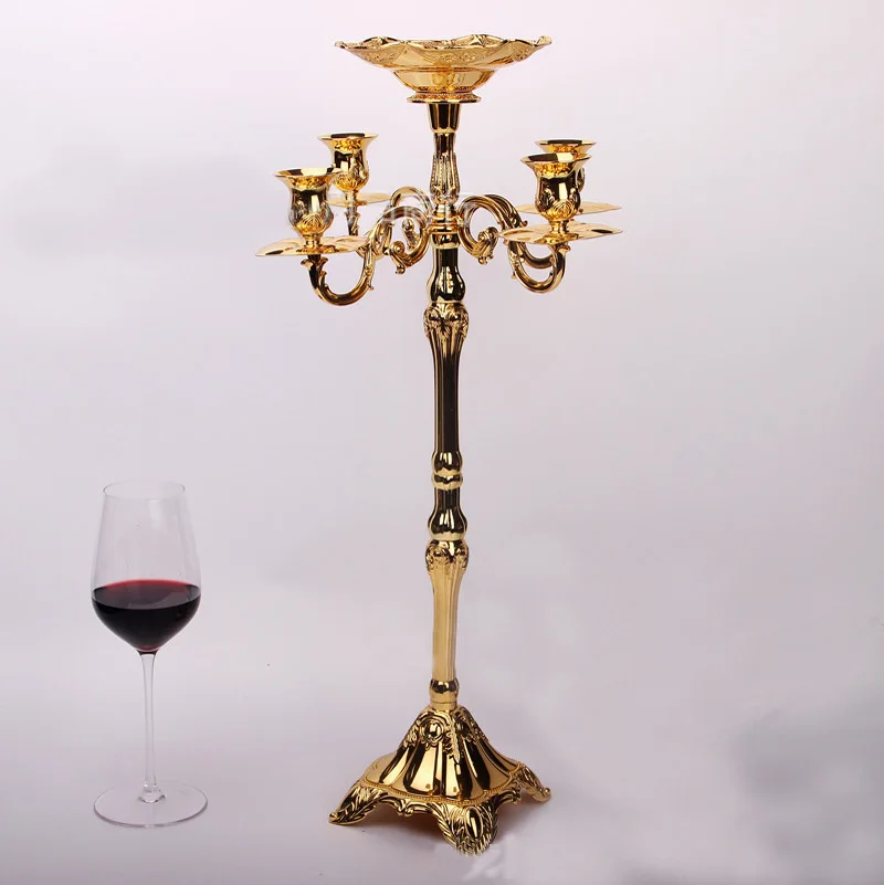 Gold plated flower bowl included candle stick floor candelabra 83cm
