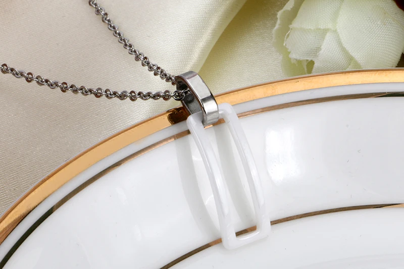 Новые модные ювелирные изделия простое керамическое ожерелье с прямоугольной подвеской черно-белые ожерелья с подвеской-кулоном подарок для женщин девушек 40 см цепь